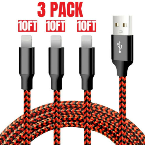 3Pack USB Fast Charge 10FT Extra Long Braided Cable For iPhone 14 13 12 8 6 Cord gallery