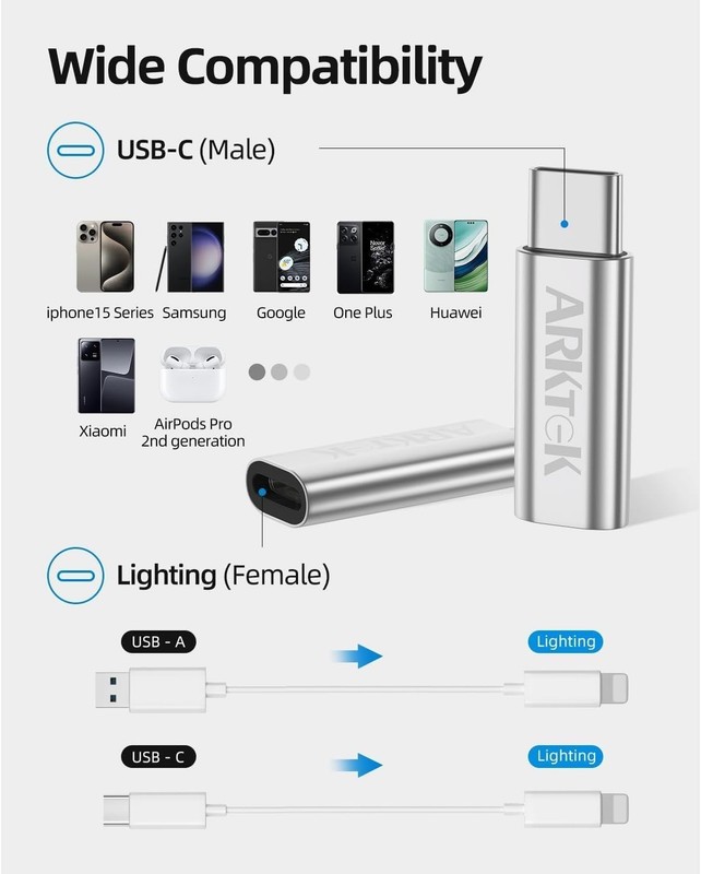 ARKTEK 2-Pack Lighting Adapter to USB-C i OS Lighting (Female) to USB Type C (Ma gallery