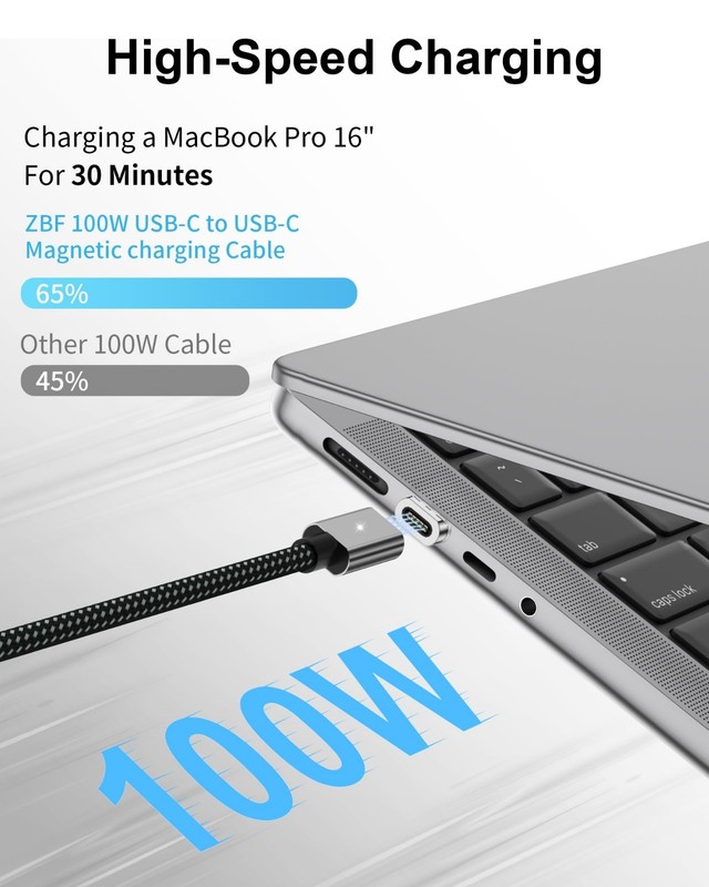 100W USB C Magnetic Charging Cable - 3 Pack (5/6.6FT) Fast Charge & Data Transfe gallery