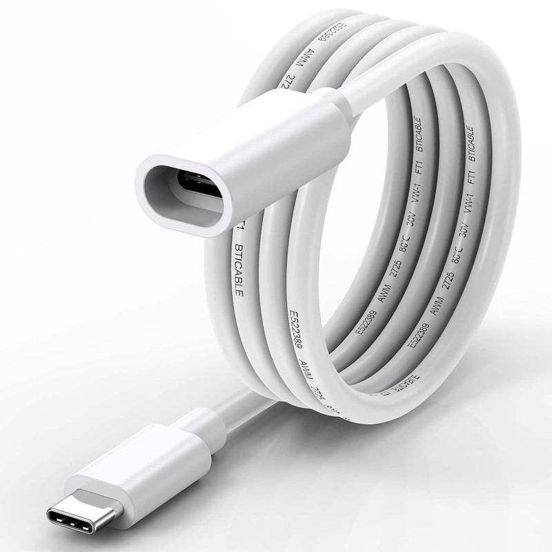USB C Extension Cable 6.6FT for Power Charging, White Waterproof USBC Male to Fe