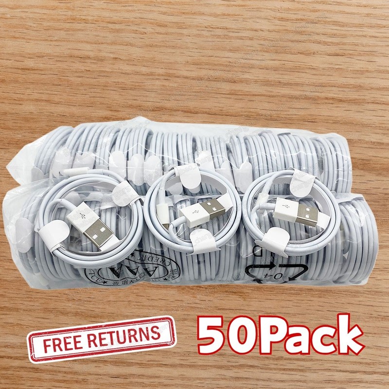 50-Pack Lot USB Cable 3Ft 6Ft For Apple iPhone 14/13/12/11/8/7/6/SE Charger Cord
