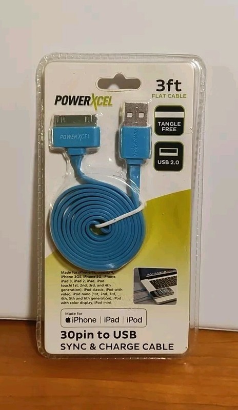 PowerXcel BLUE 30pin to USB Sync & Charge Cable 3 ft For iPod iPad iPhone