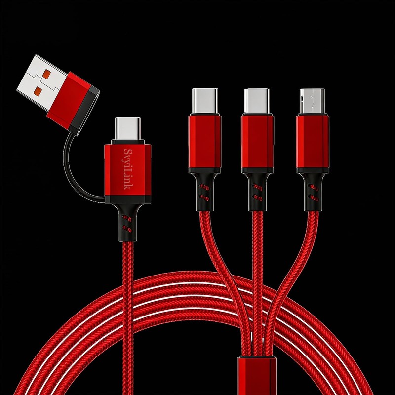 6 In 1 USB Cable PD Fast Charger Lighted Up Braided Power Cord Red 39 Inch