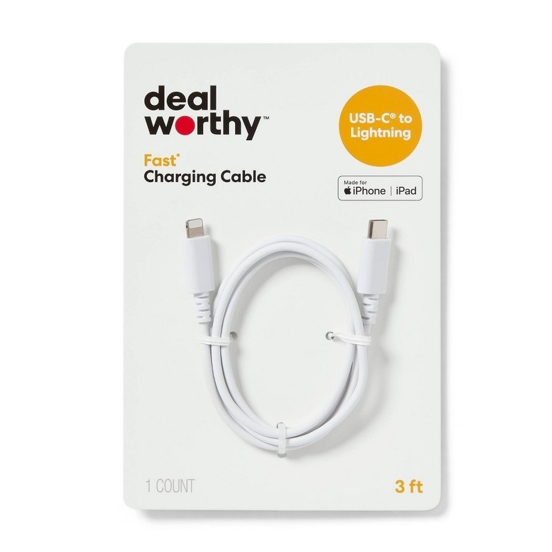 3′ Lightnin to USB-C Charging Cable – Dealworthy™ White