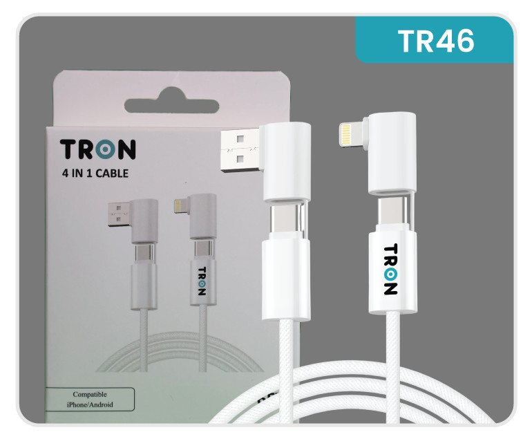 4-in-1 USB A to C and L Braided Charger Cable - 6FT, White-TR46 gallery