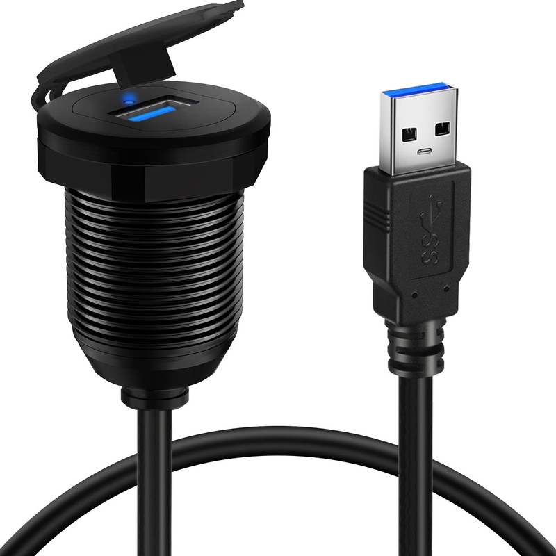 1FT Alloy Single Port USB 3.0 Dashboard Car Mount Flush Cable Male To Female gallery