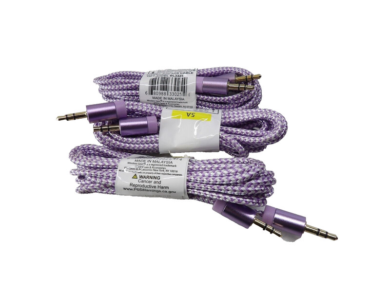 Qty 3 - Aux Cord 10ft 3.5mm Purple gallery
