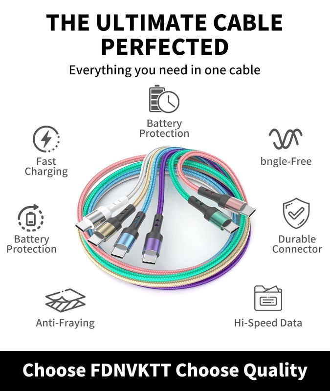 6-Pack USB A to Charger Cable(3/3/3.3/6/6/10FT),Colorful Nylon Braided,Charge... gallery