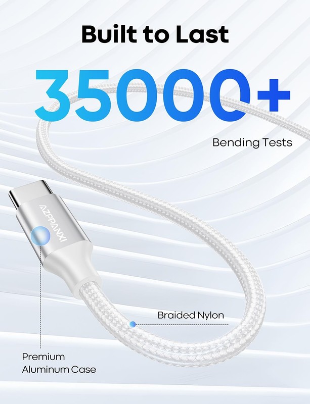 USB Type C Cable 20Ft, White Nylon Braided USB A to USB C 3A Fast Charging Ch... gallery