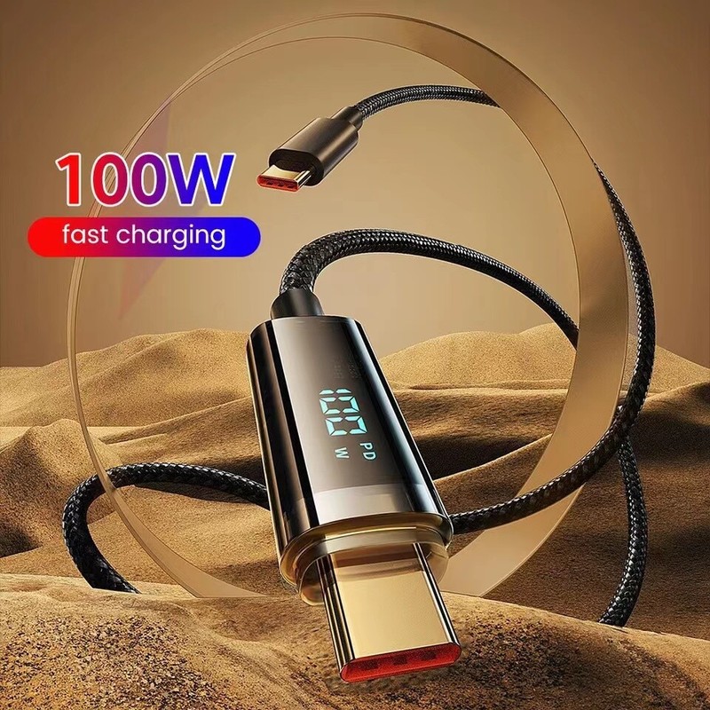 PD 100W 5A USB-C Digital Display Cable For Phone Macbook Type C Fast Charging