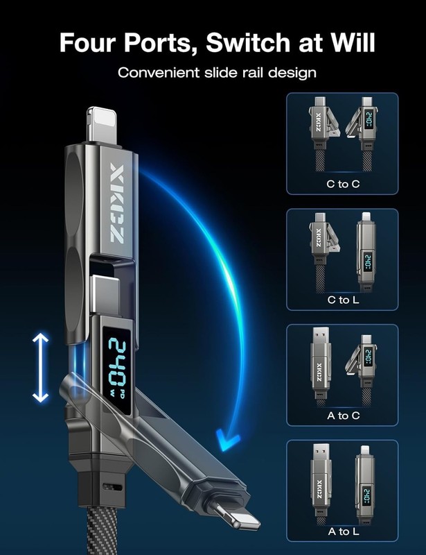4-in-1 USB C Cable with Wattage Display, 240W Fast Charge gallery