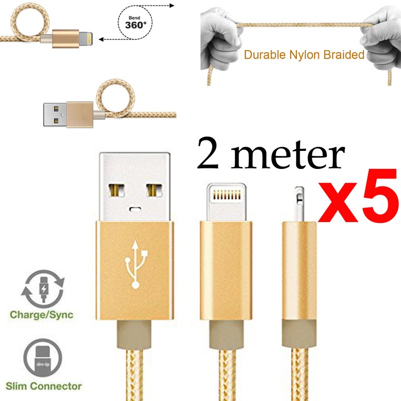 5 2m for Apple iPhone 6 7 8 SE XS 11 Max Xr 11 12 iPad Nylon data charger cable