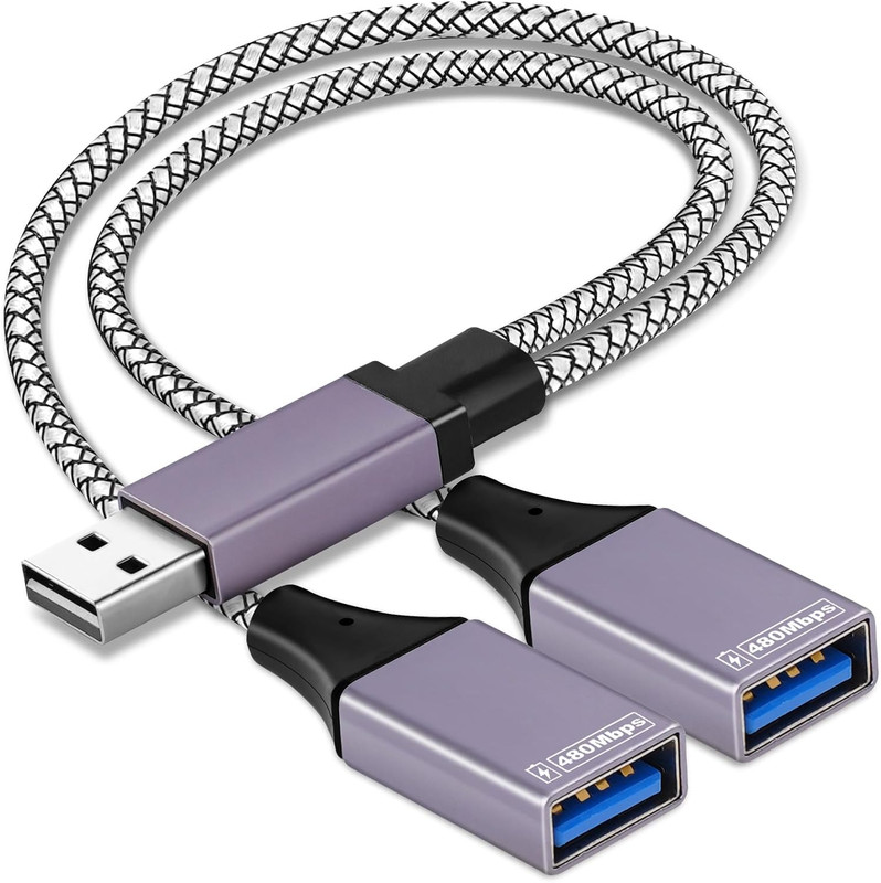 2025 Upgraded,Usb Splitter 1 in 2 Out Cable,Double USB Port Extender Power Split