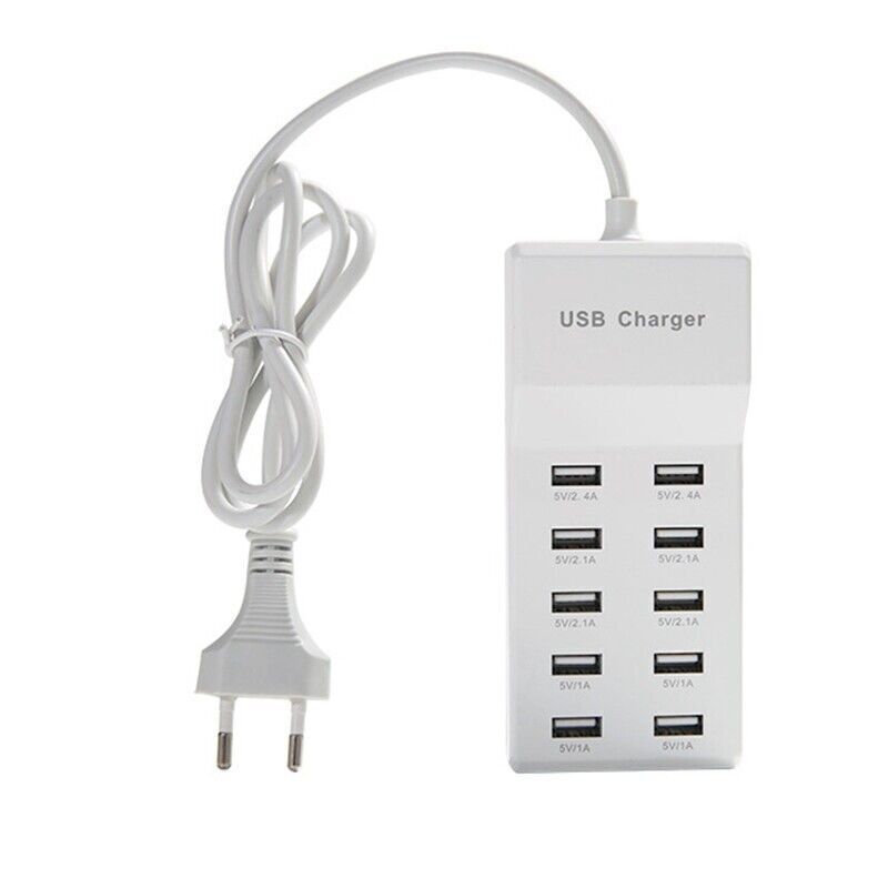 Wall 10 Adapter Plug Tablets 10 Dual Phones Mains USB Port Pin Charger gallery