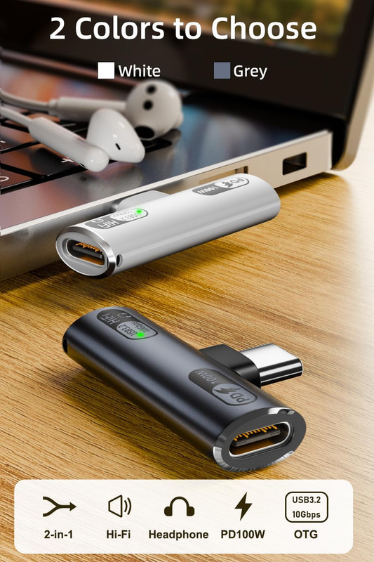 Jadebones USB C Splitter with 100W Fast Charging, Dual USB C Headphone gallery