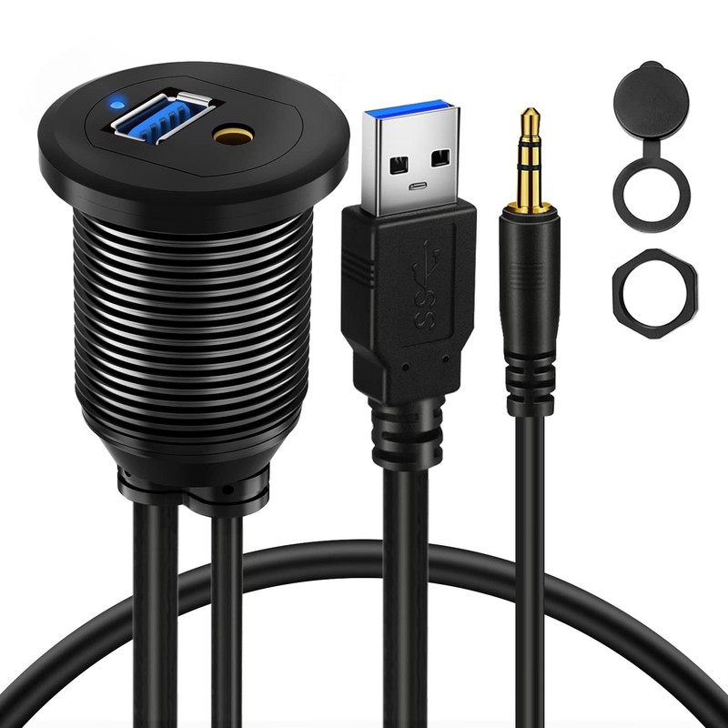 Alloy USB 3.0 AUX DC3.5mm Port Car Mount Flush Cable for Car Boat Motorcycle …