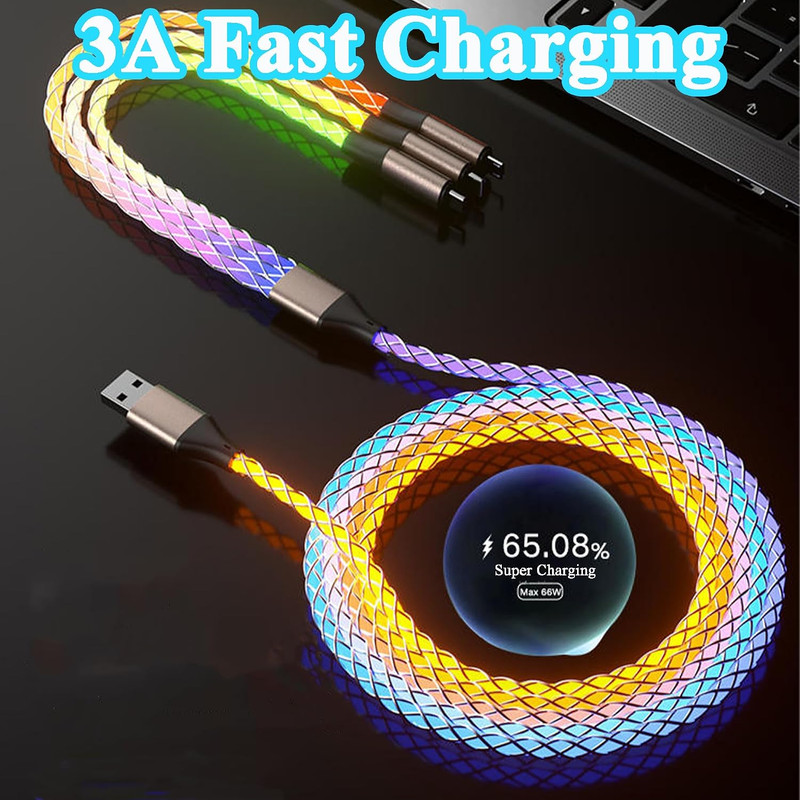 66W 3 in 1 LED Light up Charging Cable, RGB Flowing Glowing Fast Charging Cord gallery