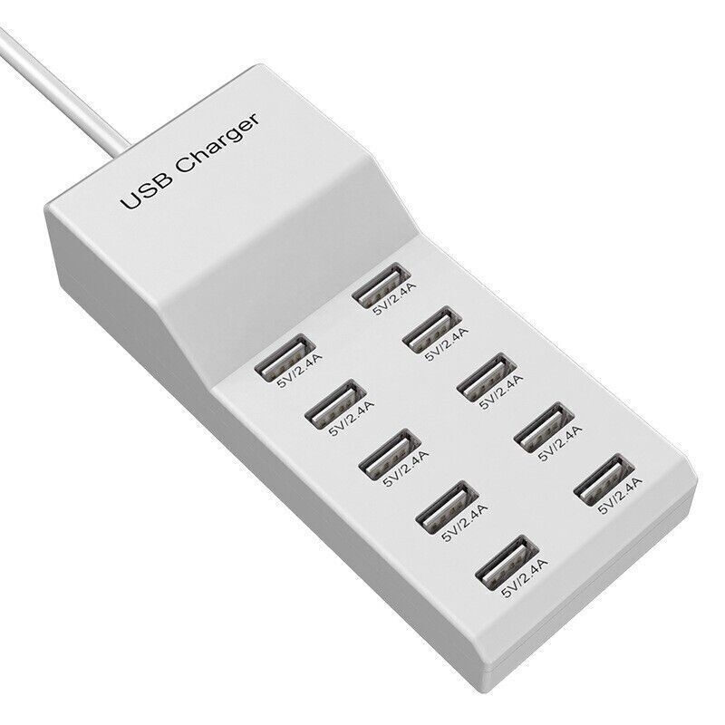 Wall 10 Adapter Plug Tablets 10 Dual Phones Mains USB Port Pin Charger gallery