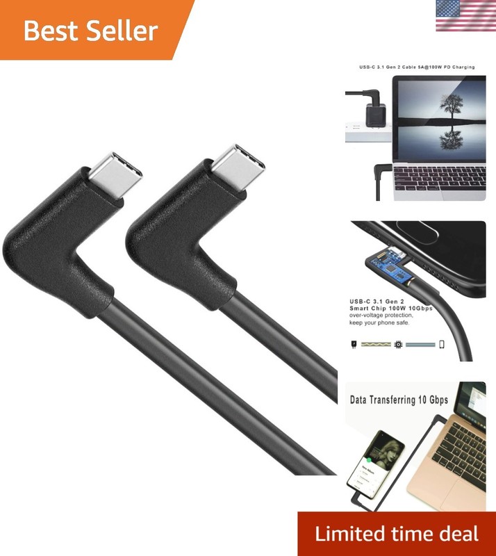 10FT USB C to C Cable – 100W PD Charging & 4K Video Display, Right Angle Design