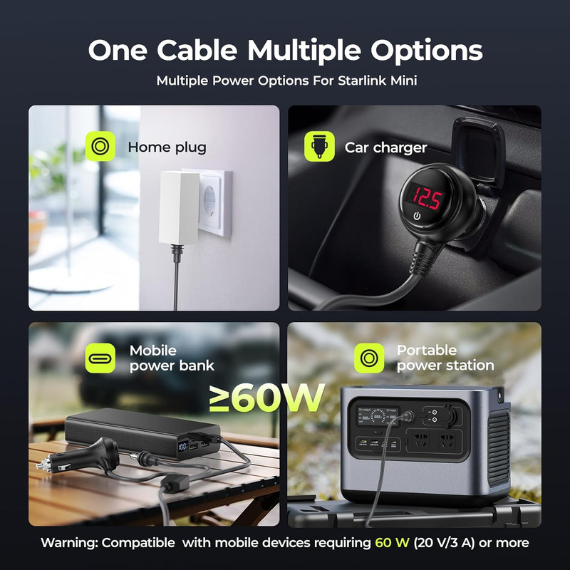 Starlink Mini 3 in 1 Cable 10FT, [Upgraded 100W Stable Power] USB C to DC, Car gallery