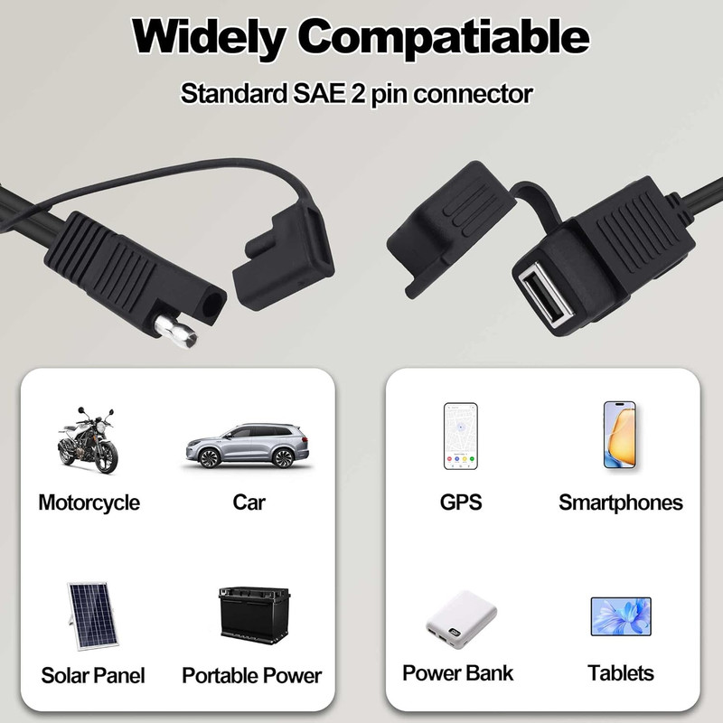 SAE to USB Adapter Motorcycle Cable SAE Quick Connector to 5V 2A USB a Female Po gallery