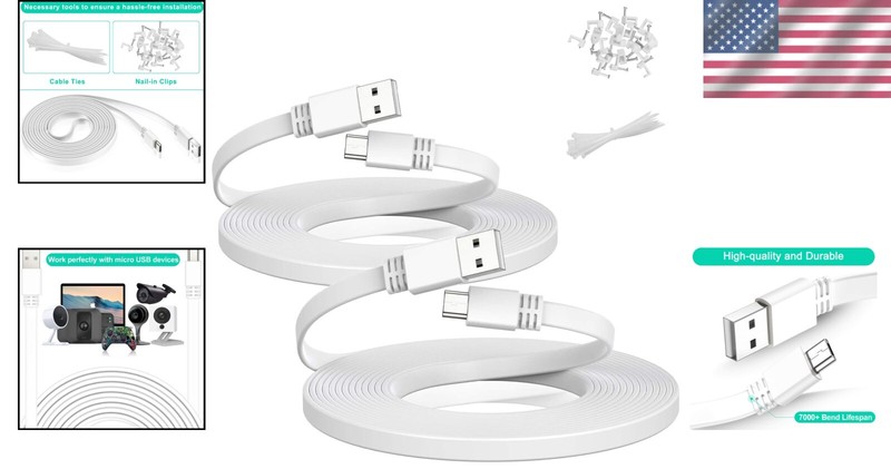 Essential 30 FT USB Power Cable - Flat Cord for Hassle-Free Security Setup gallery