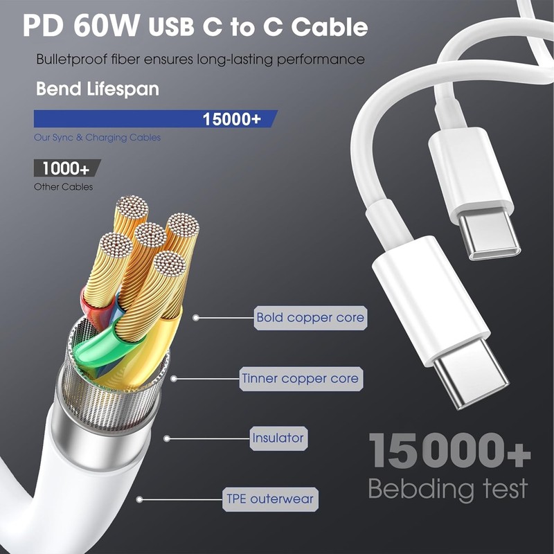 For iPhone Air 17 16E 15 Pro/Samsung 60W PD Type C to Type-C Fast Charging Cable gallery