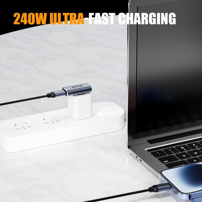 USB C Adapter [2-Pack], PD 240W USB C 90 Degree Adapter, USB Type C Right Angle gallery