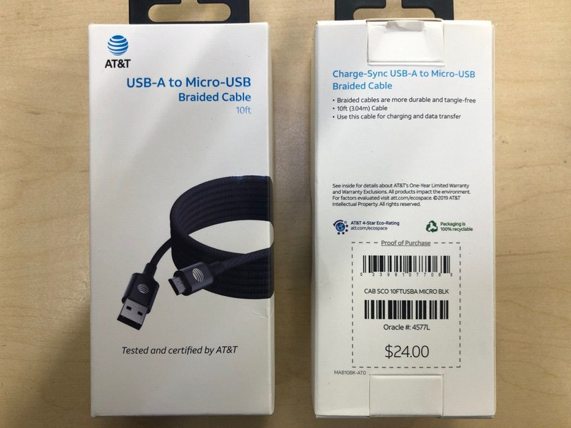 AT&T Android USB-A to Micro-USB 10FT Braided Charge & Sync Cable in Black