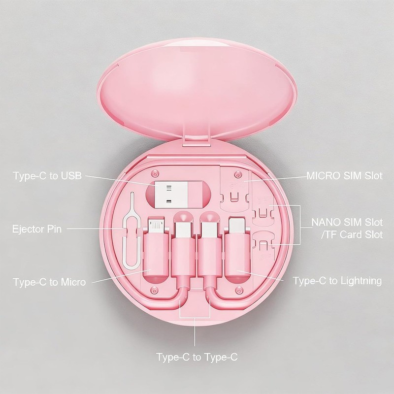 Portable Multi USB Charging Adapter Cable Kit USB C to iOS Micro USB Pink gallery