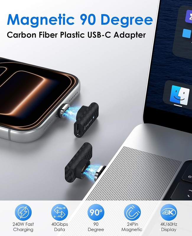 2Pack 240W Magnetic USB C Right Angle Adapter, 40Gbps Type C Extender 24Pin | 90 gallery
