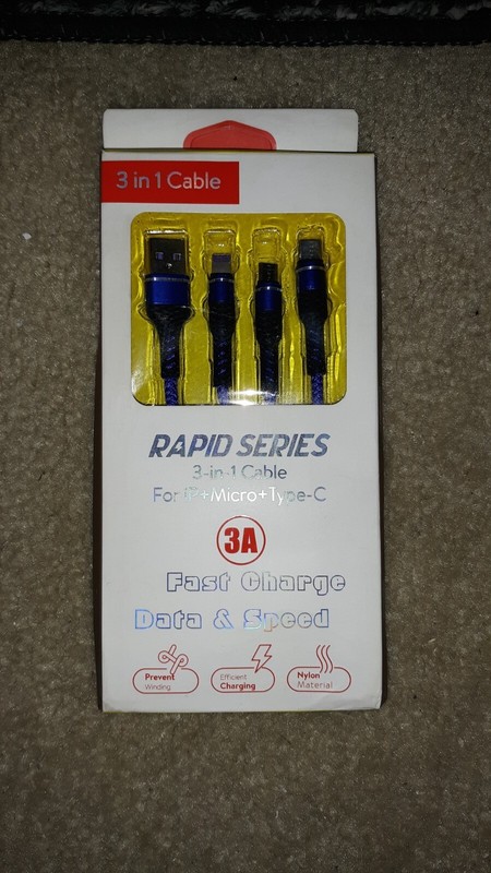rapid series 3-in-1 Cable For iP + Micro + Type-C Fast Charge Data & Speed