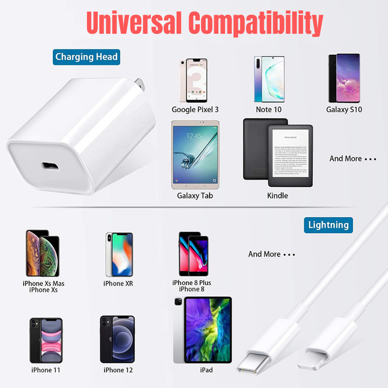 20W USB C Charger Cube Plug For iPhone iPad Power Adapter Fast USB Cable 3/6 FT gallery