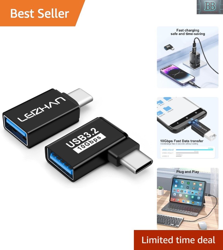Powerful USB 3.0 to Type-C 2-Pack - Straight & Angled Adapters Included