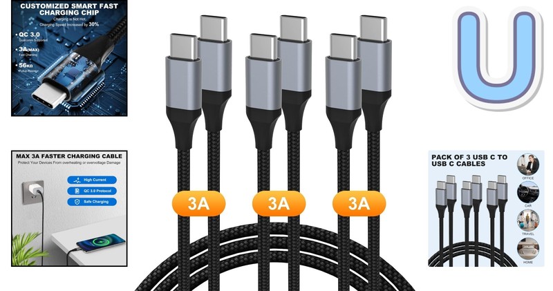 Versatile 60W USB C Charging Cable Set - Nylon Braided for Durability & Safety gallery