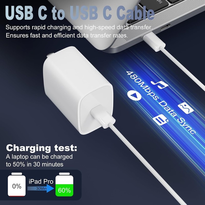 For iPhone 15pro 16e Fast Charger Braided Cable PD 60W Type C To USB C Data Cord gallery