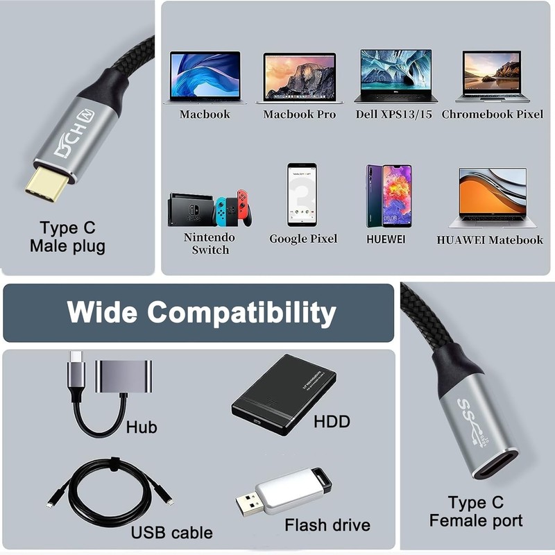 1.5ft USB C Male to Female Cable with 100W Fast Charging & 4K Output gallery