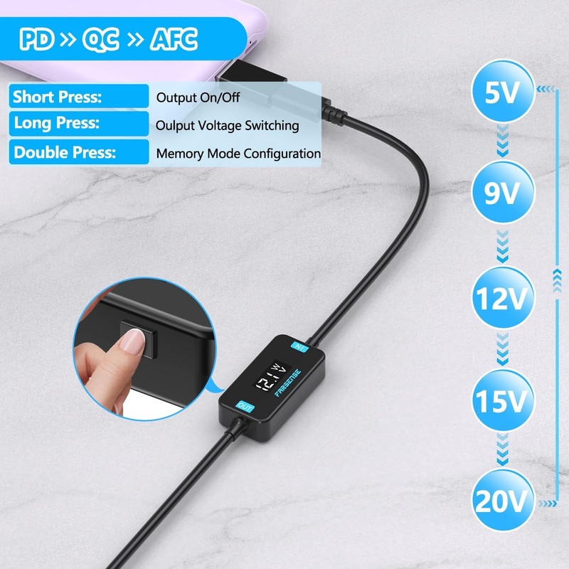 USB C to DC Adapter,Barrel PD Trigger Cable(3.3ft) with 10 Connector Tips,USB... gallery