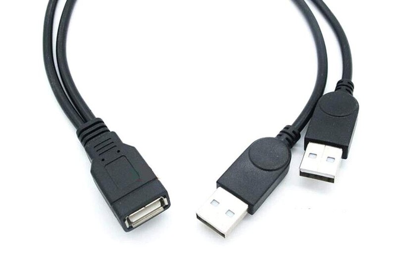 30cm USB 2.0 a Power Enhancer Y 1 Female to 2 Data Charge Cable Extension Cord