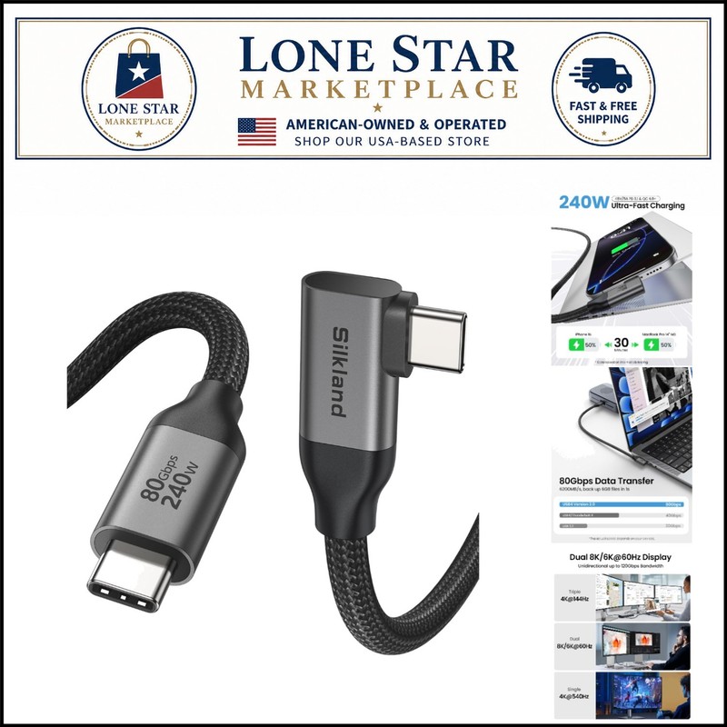 4FT USB C Cable – 80Gbps Data Transfer and Right Angle Design for Compact Spaces