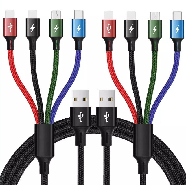 X2 4 in 1 Multi USB Fast Braided Charging Cables For iPhone x2/Type C/Micro USB