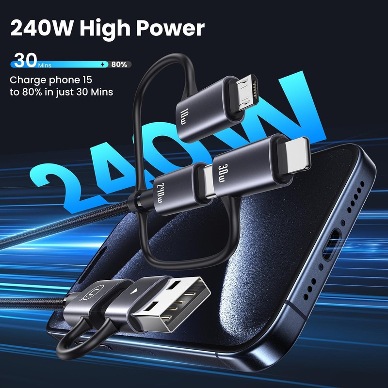 240W Multi Charging Cable, 6.6ft 6-in-1 USB C Cable Fast Charging Cords with ... gallery