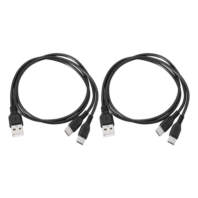 2 Pcs Multi USB A to 2 USB Type C 2 in 1 Splitter 20 Inches, Black