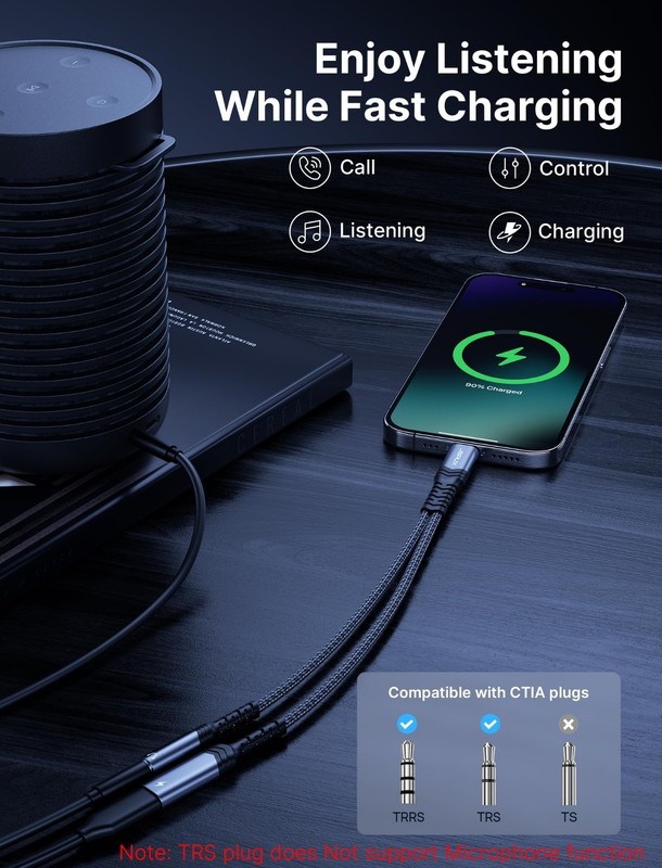 2-in-1 USB C to 3.5mm Headphone & Charger Adapter, PD 60W Fast Charging for iPho gallery