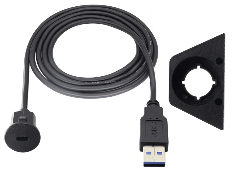 1.5M USB C to USB 3.0 Threaded Waterproof Flush Mount Extension Cable