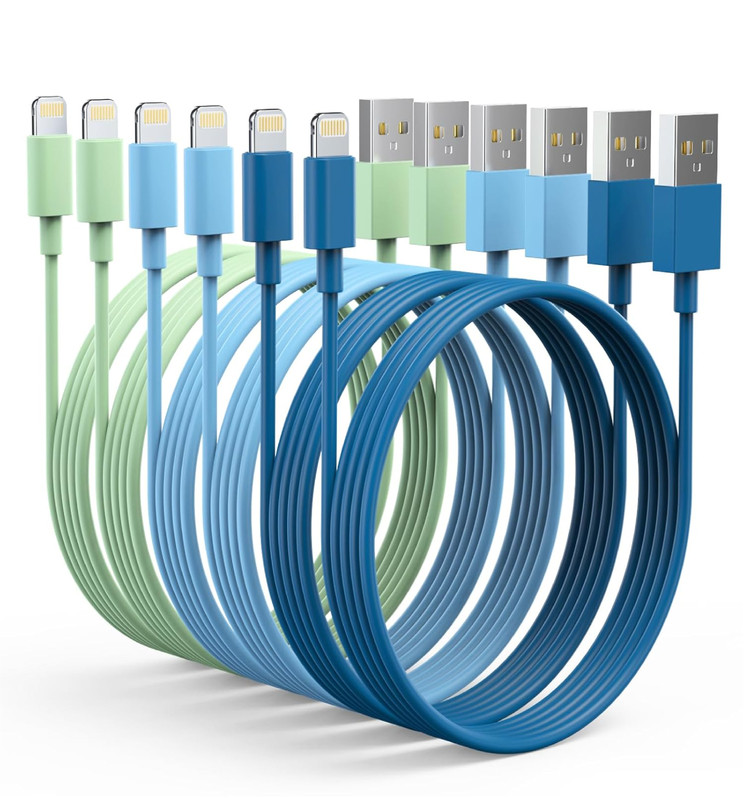6Pack iPhone Charger (3/3/6/6/6/9 FT Multiple Colour Cable Fast Charging High Sp