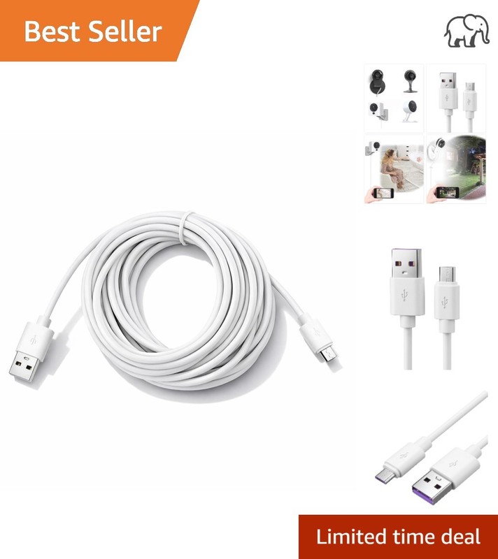 13ft Micro USB Charger Cable for Wyze, Nest, Arlo Q & More - Reliable Power