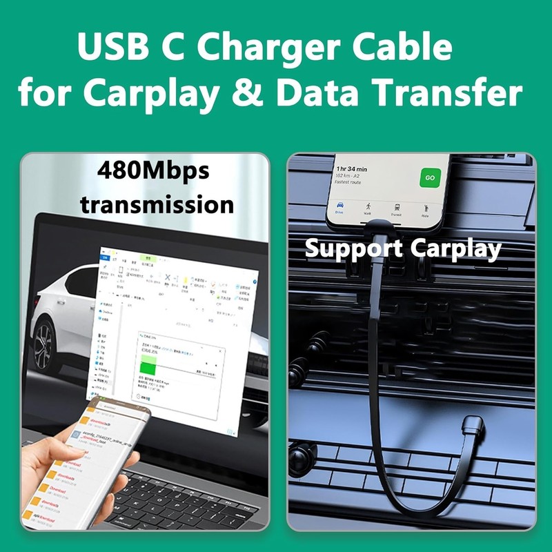 12-Inch Tangle-Free USB C Cable - High-Speed Data Transfer & Fast Charging gallery
