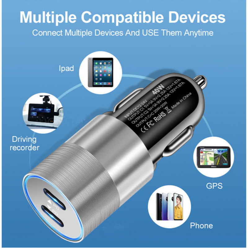 40W Fast Car Charger USB-C to USB-C Cable For Samsung iPhone 15 16 Pro iPad Pro gallery