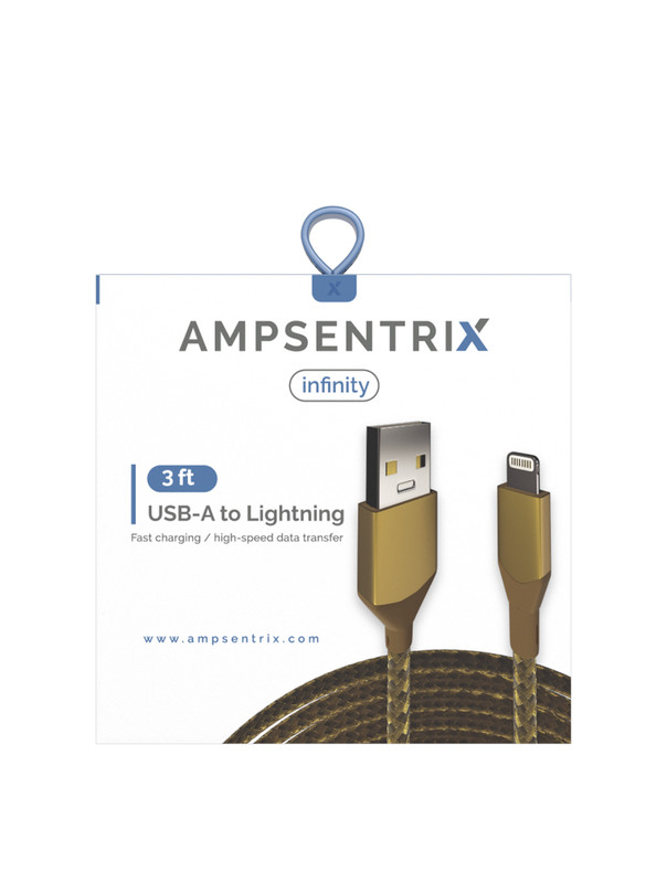 AmpSentrix - 3 Ft Non-MFI USB Type A to Lighting Cable (Infinity) (Gold) gallery